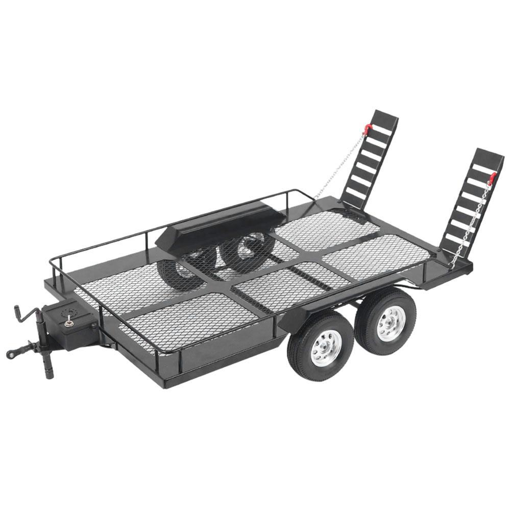 Metal Trail Car, with Four Tires 1 10 double axle Trailer A essory simulation of flat Fit for  4 RC