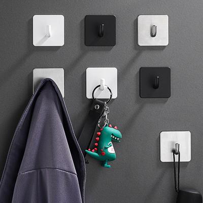 6Pcs Wall Storage Hooks Strong Load-bearing Punch Free Simple Installation Self-Adhesive Stainless Steel Hooks Set