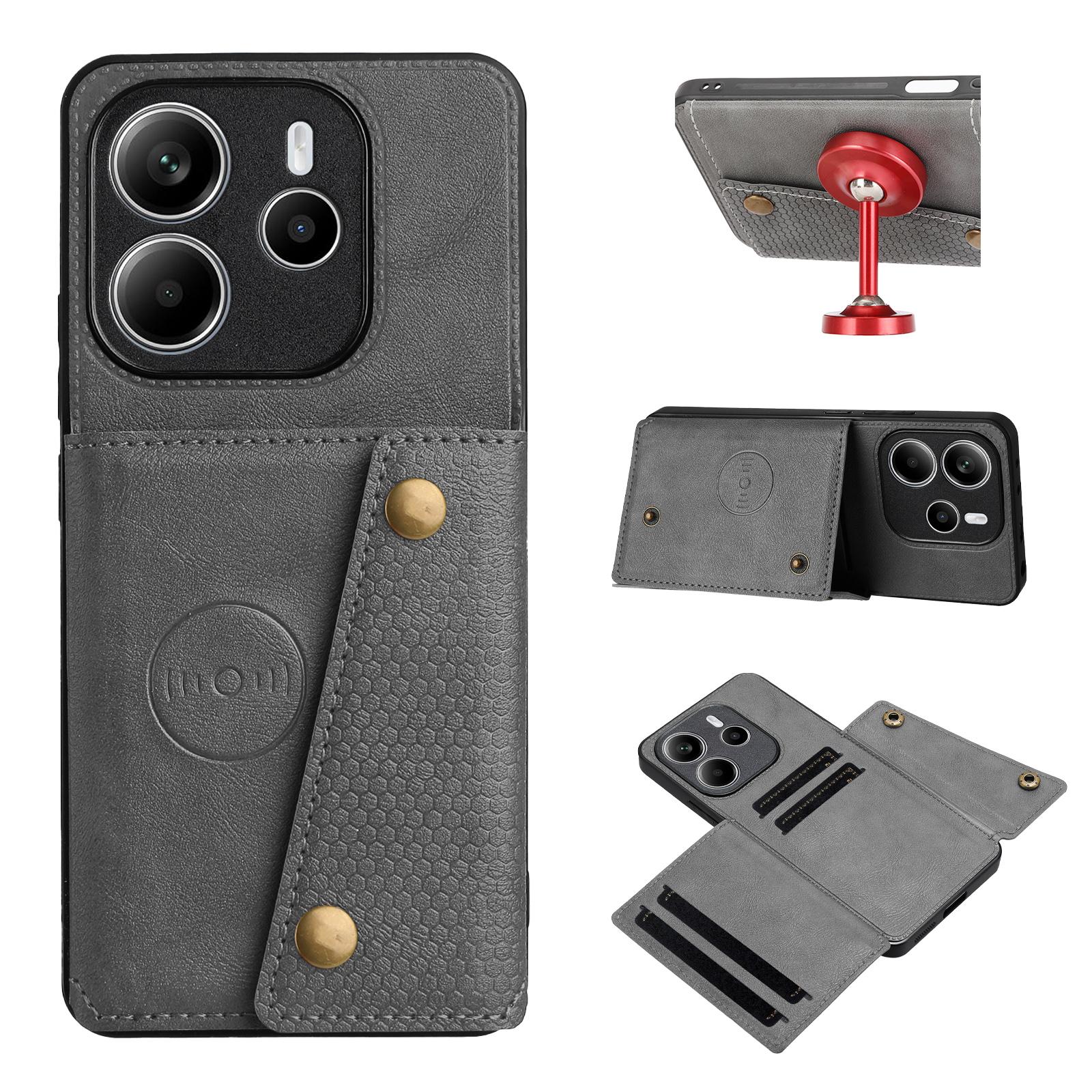 

Для Xiaomi Redmi Note 14 4G (163,25 мм) Чохол з відділеннями для карток, підставкою, шкіряний+ТПУ чохол для телефону Grey