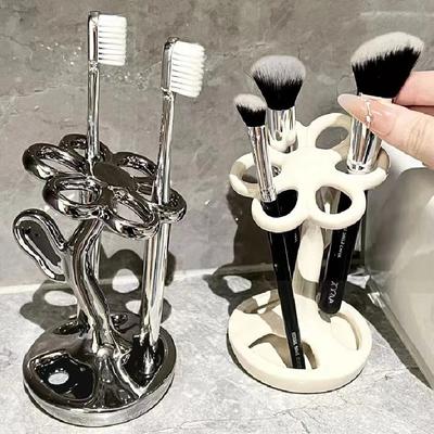 Blumenförmiger Keramik-Zahnbürstenhalter Kreativer Make-up-Pinsel Augenbrauenstift Aufbewahrungsständer Zahnbürstenhalter Badezimmerdekoration