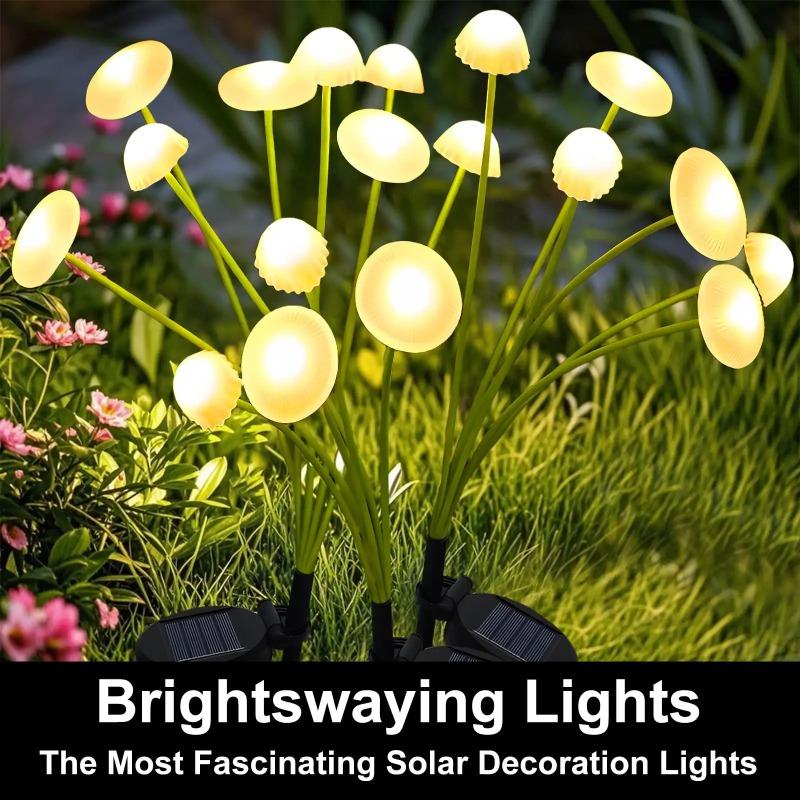 Solar Garden Jellyfish Lights Outdoor Mushroom Stakes Lights with Swaying LED Firefly Decorations for Patio Pathway Christmas