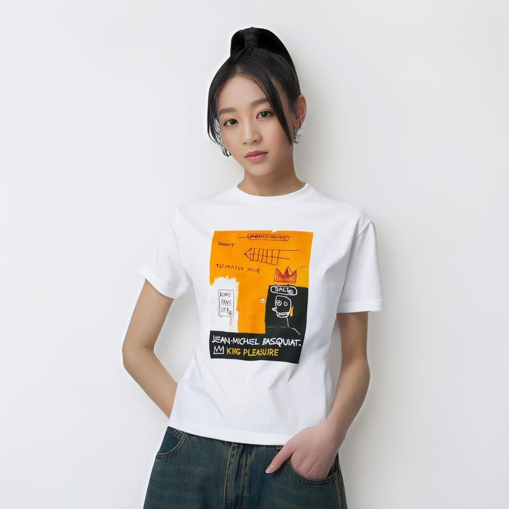 Uniqlo X Jean-Michel Basquiat Collaboration SS24 Letter Print Round Neck Short Sleeve T-Shirt Unisex Tops White 466082-00