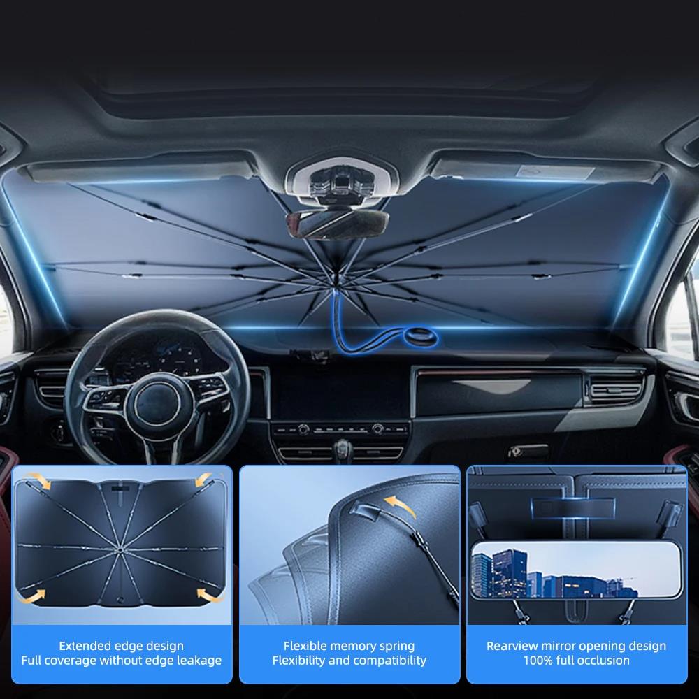 2024 Car Windshield Sun Shade Umbrella Foldable Sunshade Front Window Cover for UV Block Heat Protection Protector ParasolWindshield Sunshades 1