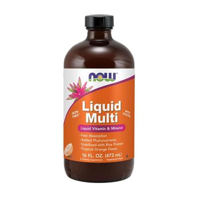 Multivitamină lichidă cu xilitol fără fier, aromă tropicală de portocală, 473 ml