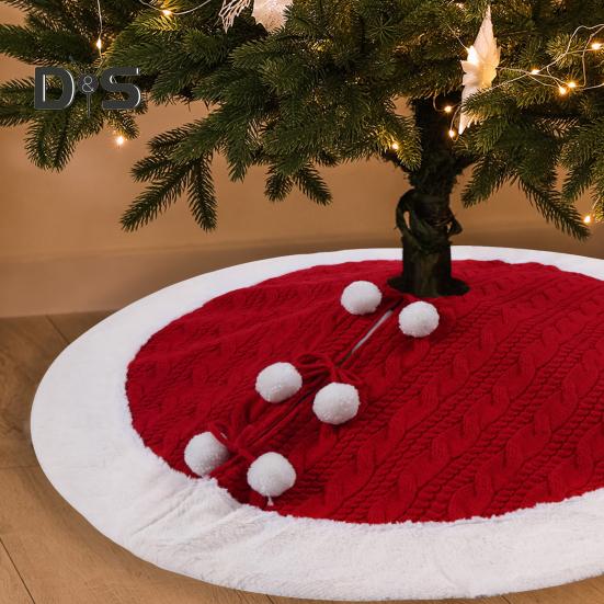 

Юбка в виде рождественской елки, красная вязаная толстая юбка в виде елки с пушистыми шариками для украшения праздничной вечеринки