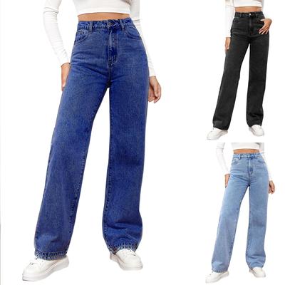 Jeans da donna a vita alta lavati, pantaloni alla moda versatili a gamba dritta