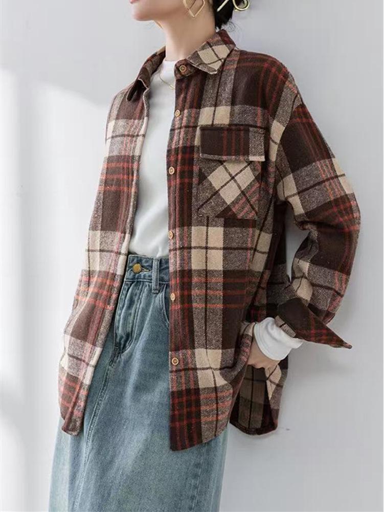 European & American Women's Plaid Long-Sleeve Shirt Jacket - Loose & Casual Fashion (2025)