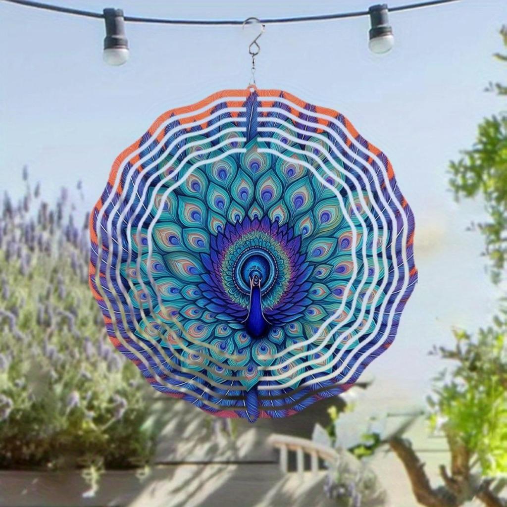 Kovový větrník s pávím peřím 10 palců Živá modrozelená Venkovní dekorace pro zahradu Balkon Dvůr s 360 otočným hákem Ručně vyráběný dárek