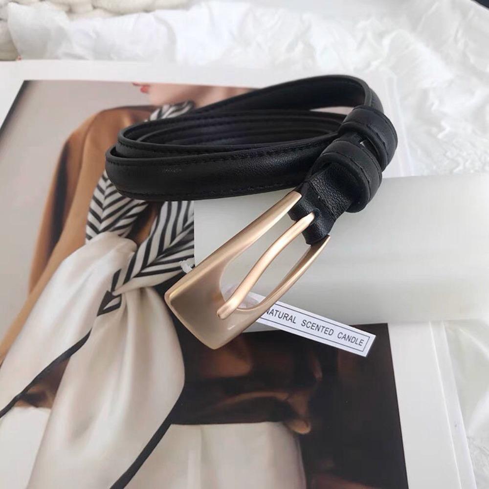 Square Buckle Thin Belt Adjustable Thin Waist Belt Fashion PU Leather Waistband  Dress