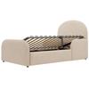 Gestoffeerd Kinderbed 90x200 met Hydraulische Opbergruimte, Velours Bedframe met Hoge Hoofdsteun, Voetbord en Semi-Hoge Veiligheidsleuning, Beige