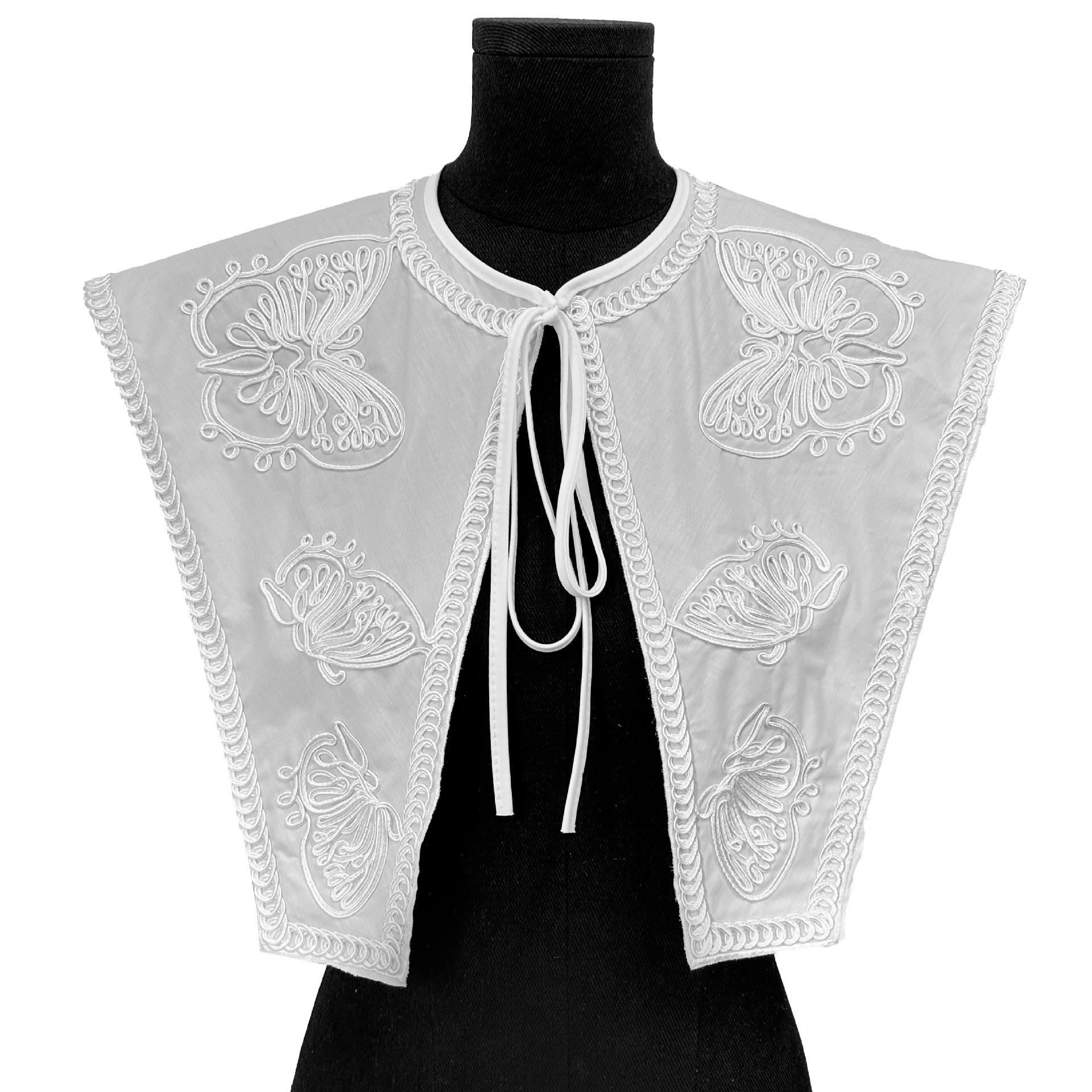 

Вышивка с декоративным кружевом на воротнике, ложный воротник, женская накидка, белая с юбкой, маленькая шаль, аксессуары