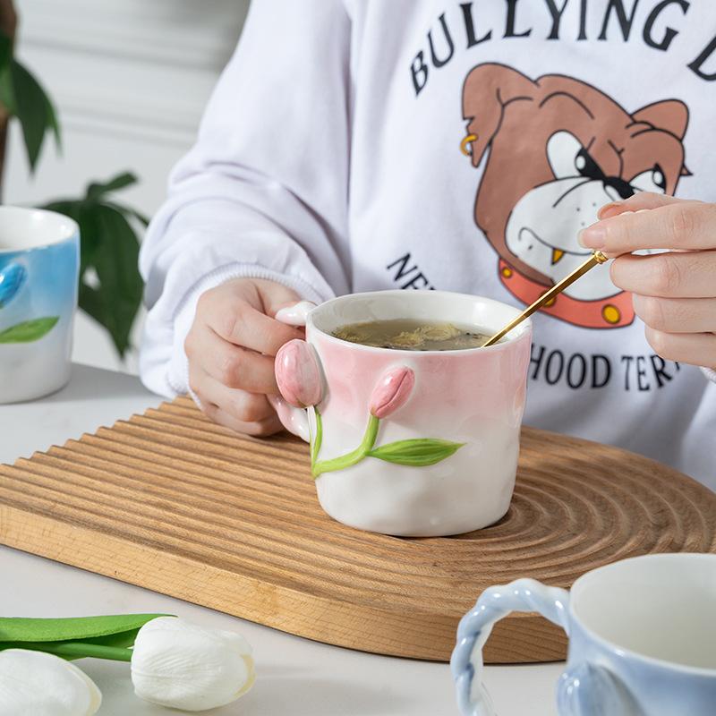 Tulip Cup Ceramic Creative Home Breakfast Mug Couple Coffee Water Cup Women's New 2026 Good Looks