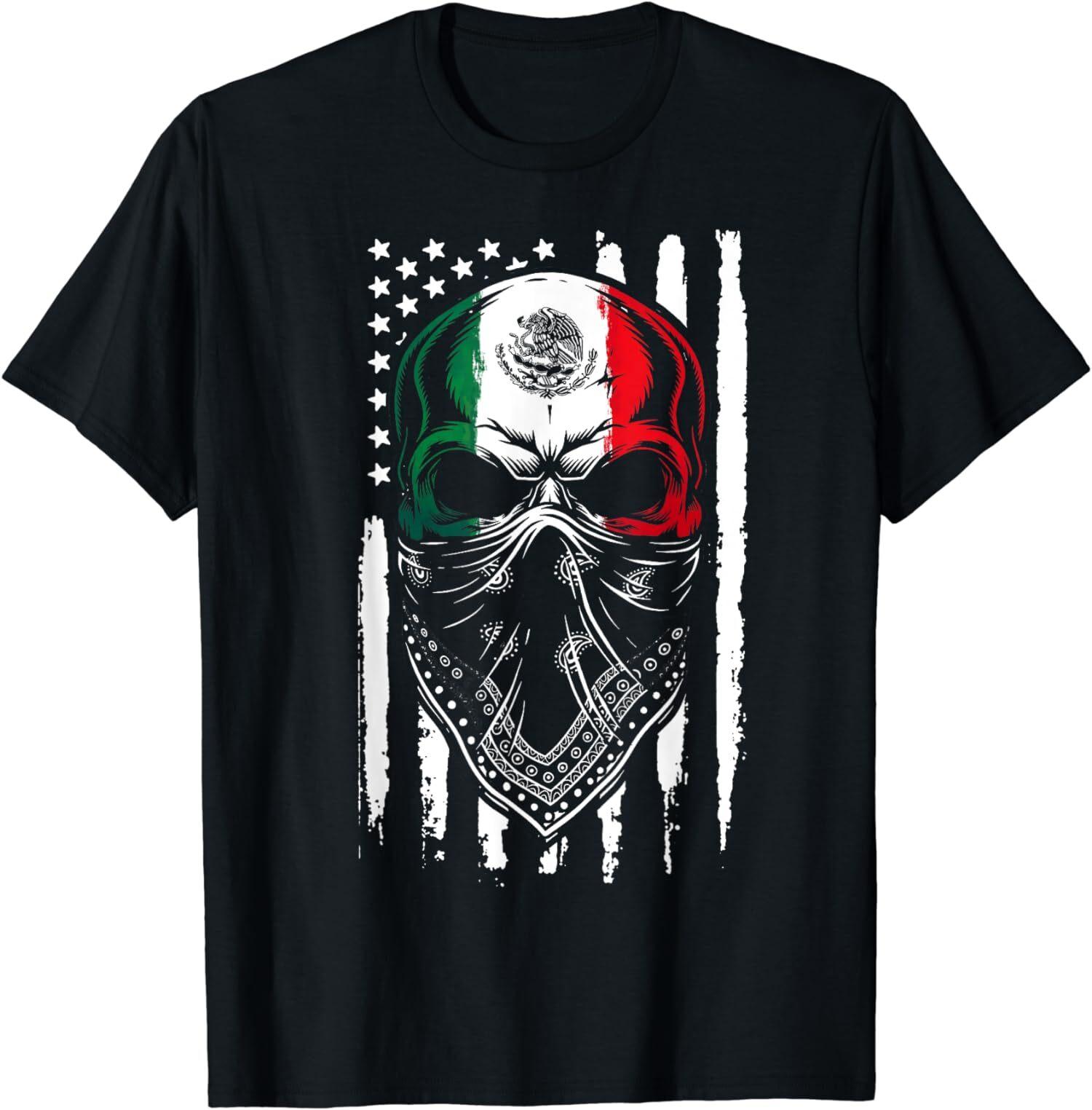 Skull Patriotic Mexican American Aztec Day Gift Unisex T-Shirt S разноцветный