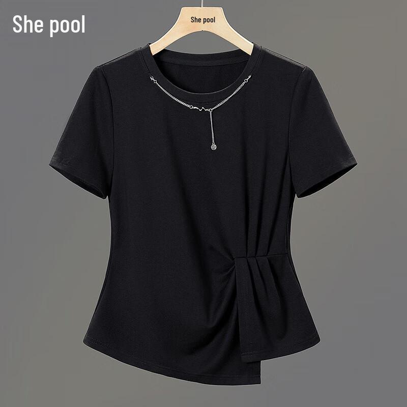 Women s Asymmetrical Pleated Waist Slim Fit T-shirt S