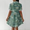 Women's Casual Loose Fit Shirt Dress Button Front Short Sleeve Turn Down Collar Dress with Printed Pattern Suitable for Daily Wear