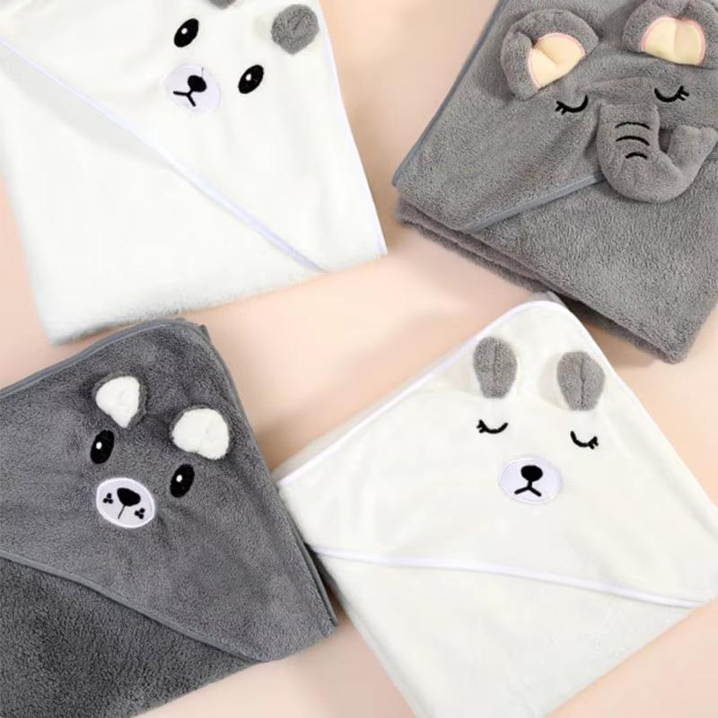 0-3Y Baby Shower Unisex Baby Bathrobe Flannel Cloak Cartoon Boy Girl Ultra-Soft Hooded Spa Robe Bath Towel Newborn Cover-Up