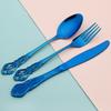 4People Vintage Blue Cutlery Set Stainless Steel Dinnerware Set Knives Cake Fork Coffee Spoon Tableware Western Kitchen Flatware