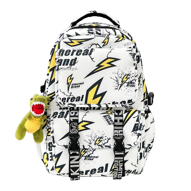 Lightning Print Backpack Large Capacity Graffiti Unisex Schoolbag Junior High School Student Backpack