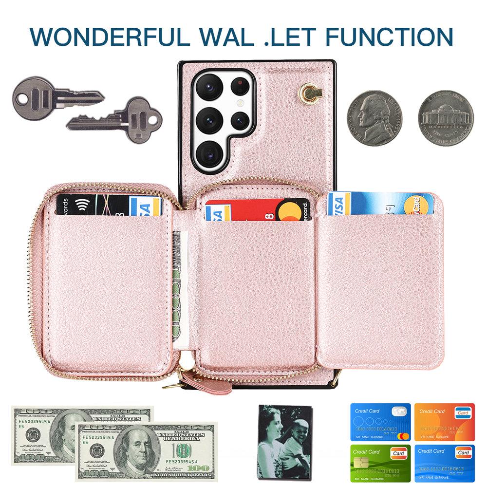Leather Crossbody Wallet Cards Phone Case For Samsung Galaxy S25 S24 S23 Ultra S22 S21 S20 Note 20 S24FE Lanyard Zipper Cover