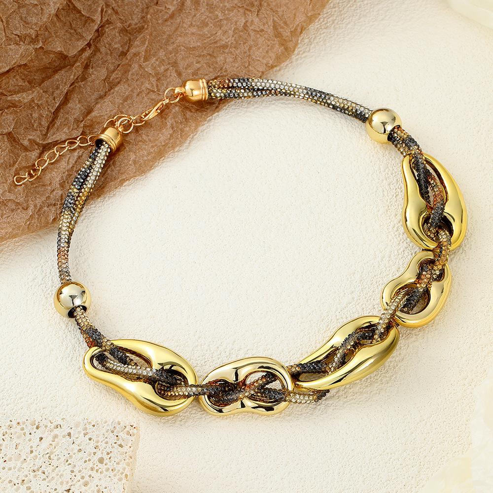 Rhinestone Love Irregular Multi-Layer Collarbone Chain Bracelet, Leopard Print High-End Metal Style Fashion Jewelry Women