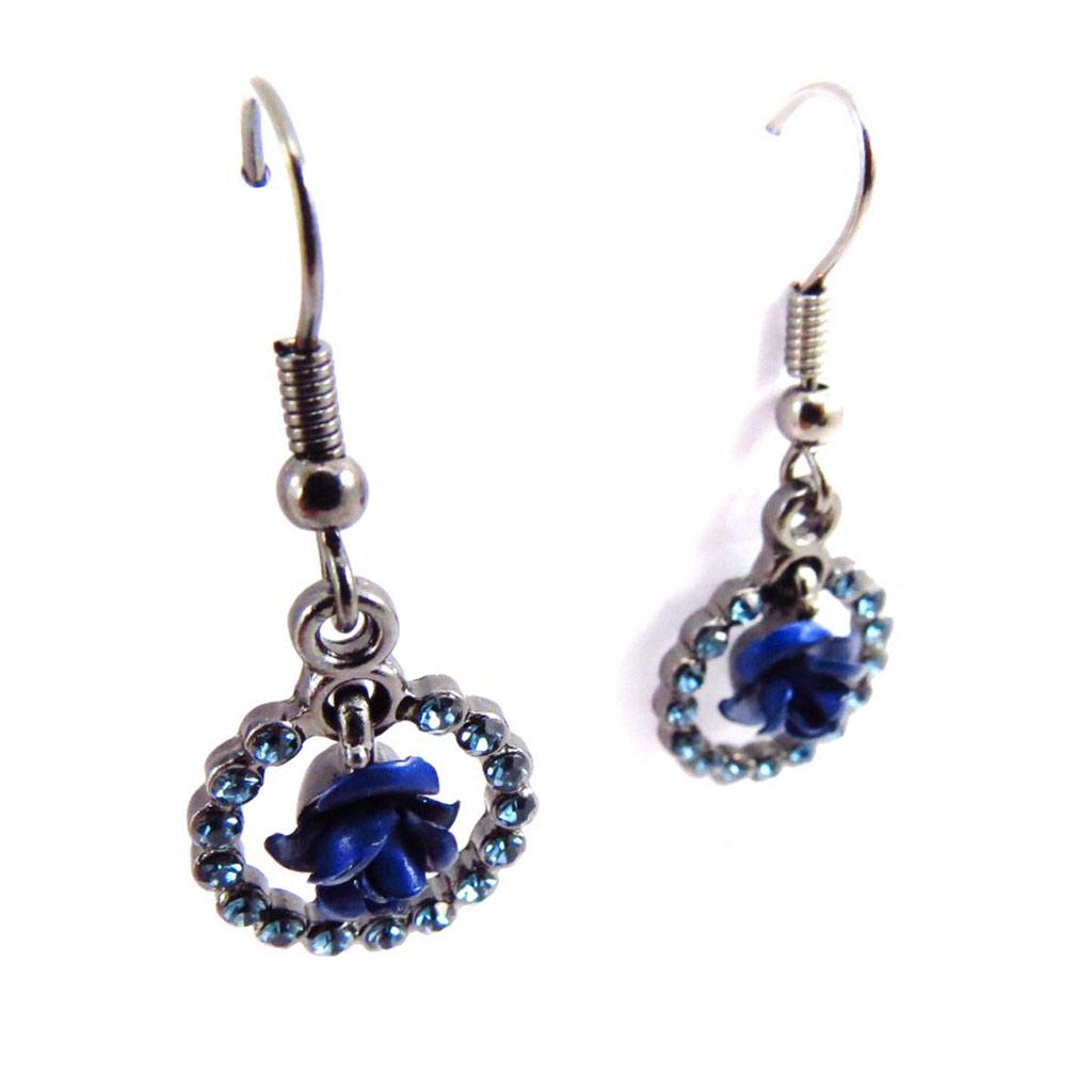 Les Trésors De Lily [J6756] - Blue 'Rosa Romantica' Designer Earrings