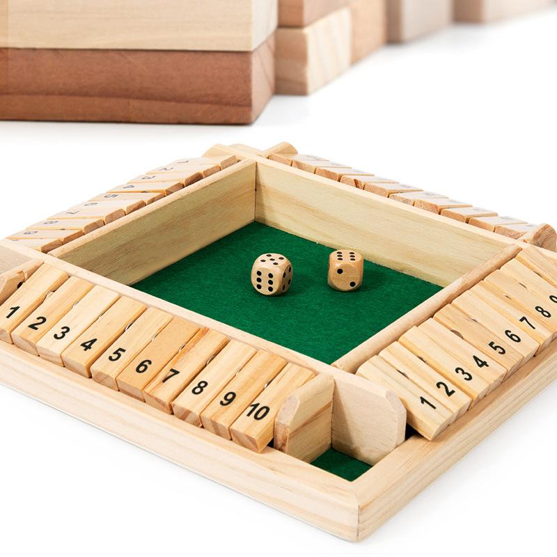 Shut The Case Dice Tabletop Game Wood Material Flaps & Dices Game 4 Players Pub Bar Party Supplies Family Entertainment Children-Friendly & Adults