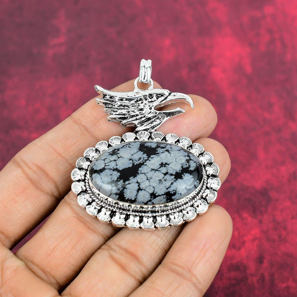 Snowflake Obsidian Pendant, 925 Solid Sterling Silver Gemstone Handmade Dainty Jewelry Pendant, For Her