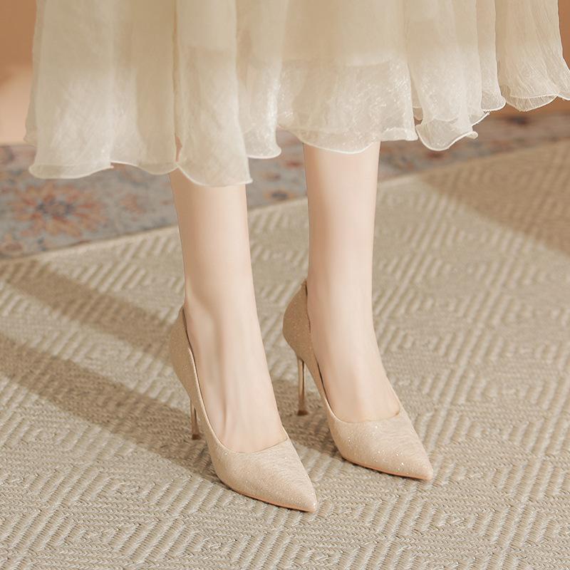 French beautiful high heels women's stilettos new temperament wedding shoes daily bridesmaid shoes main wedding dress is not tired