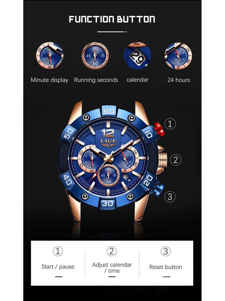 LIGE Multifunctional Waterproof Quartz Watch