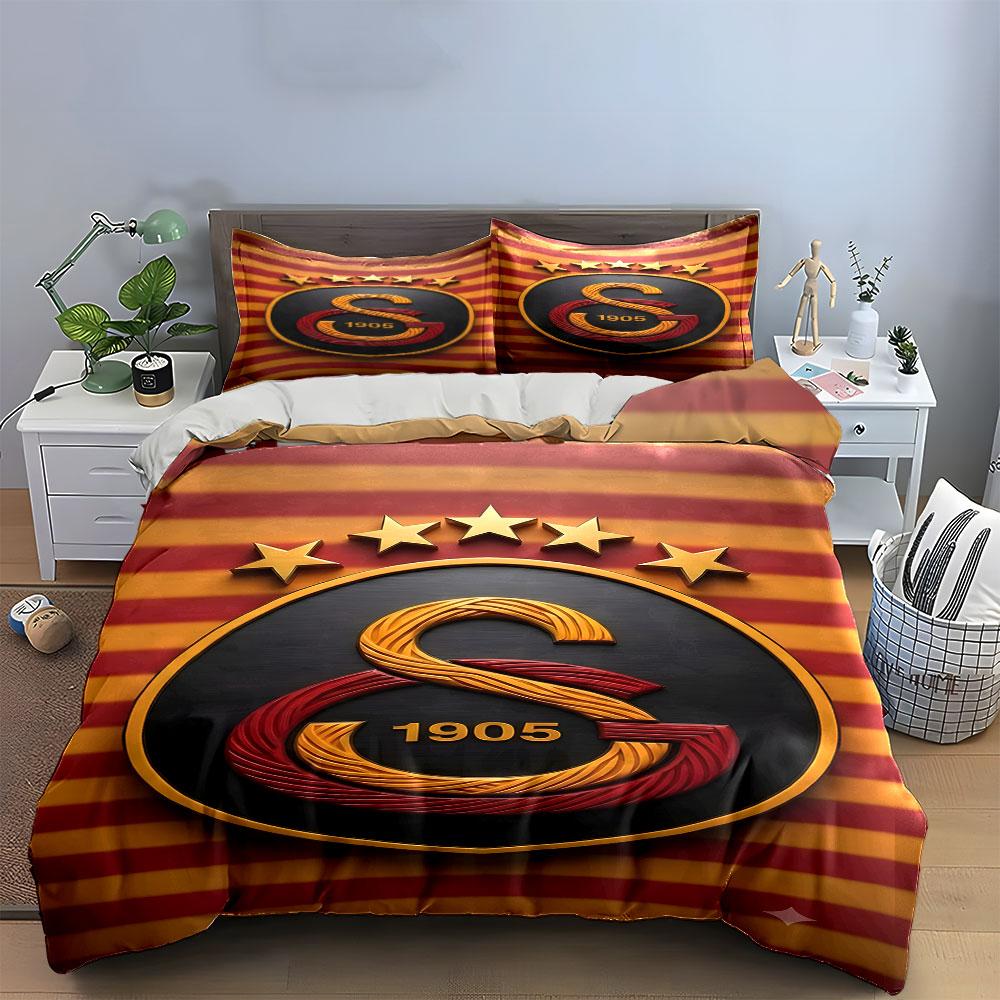 "Striped Emblem Design with Stars" Print Bedding Set Duvet Cover Pillowcases (1* Duvet Cover 2* Pillowcases Do Not Include Comforter)