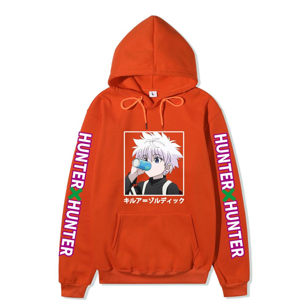 Hunter X Hunter Drinking Killua Hoodie Japanese Name Purple Letter Sleeve Anime Hooded Pullover Sweatshirt