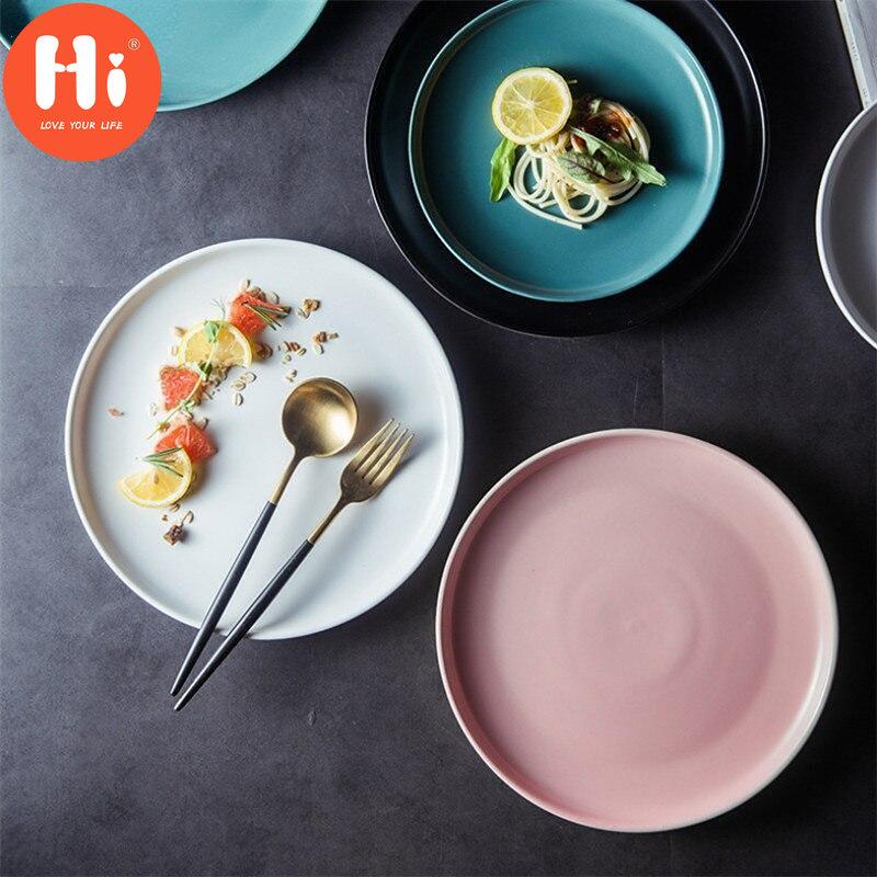 HiCeramic Round Steak Plates Beef Plate Dessert Dish Minimalist Pizza Breakfast Dish Tableware
