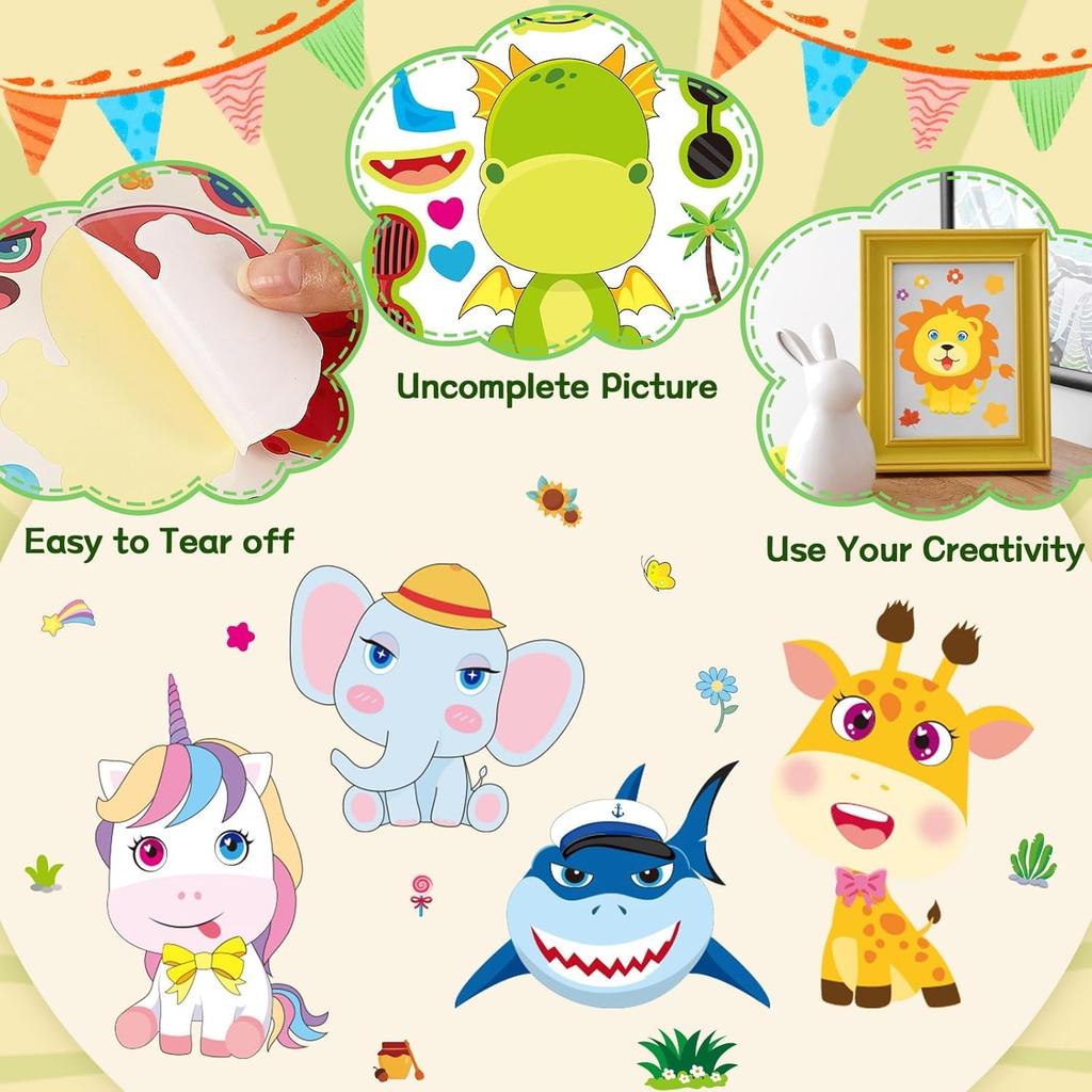 JULMELON 24 Sheets Make a Face Stickers for Kids, Make Your Own Animal Stickers, Classroom Fantasy Animal Mix and Match Sticker Sheets for Boys Girls