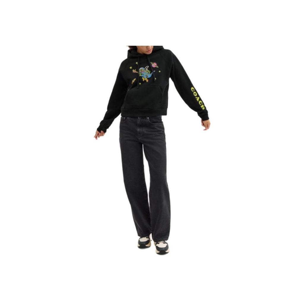 Coach Cosmic  FW24 Printed Raglan Sleeve Hoodie Women Hoodies Black CX181-BLK