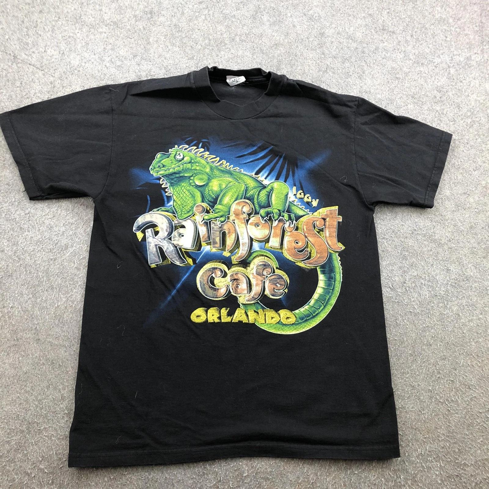 Vintage Rainforest Cafe Orlando Shirt Mens Medium Black Iguana Graphic Tee 90s L