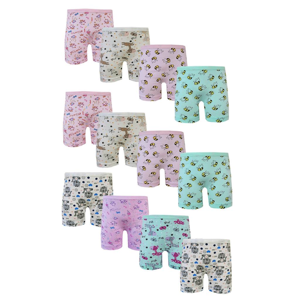 Kota Pachet 12 Boxer pentru fete lungi din bumbac lycra imprimate colorate