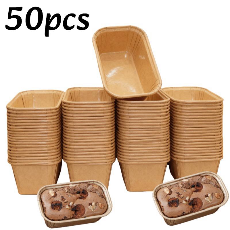 

50/100pc Anti Oil Cardboard Baking Cup Rectangular Cake Bread Box with Grooved Wedding Party Cake Decor Box Baking Accessories