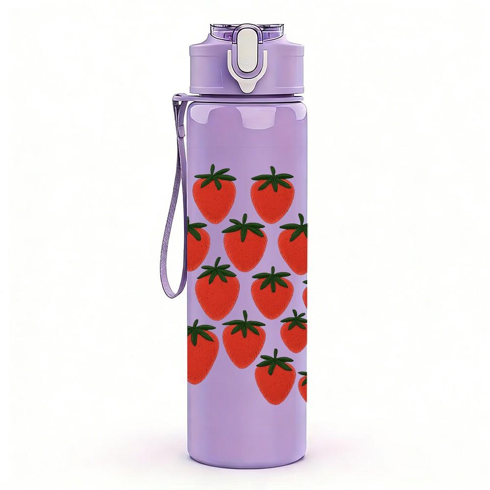 1PC Repeating Strawberry Fruit Grid 750ml Color Plastic Sports Water Bottle Leakproof Flip Straw Lid For Sports Office Home Use