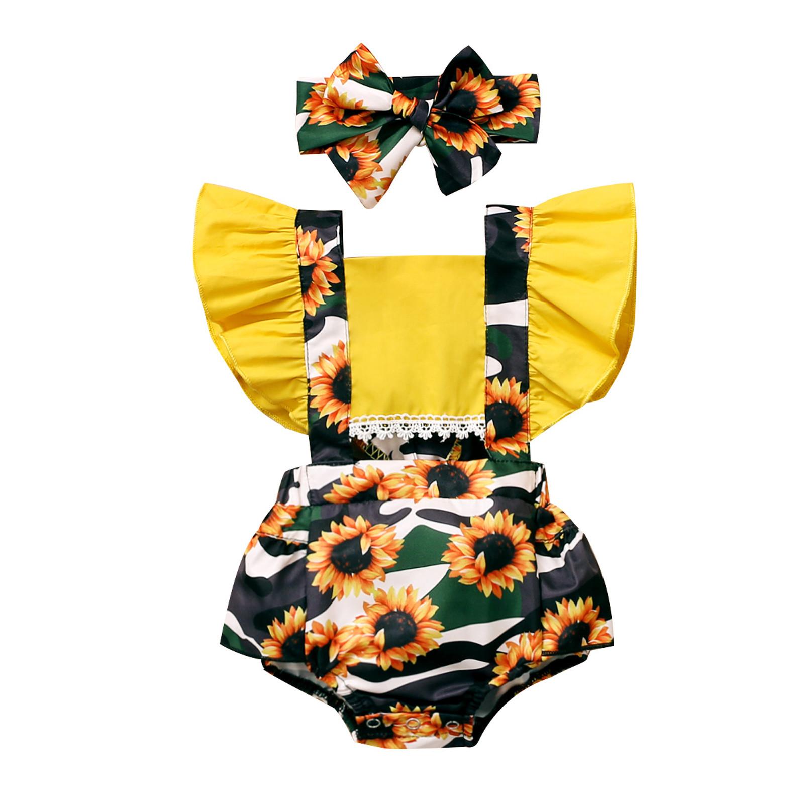 

Комбинезон с открытой спиной и рюшами из змеиной кожи для маленьких девочек, боди + повязки на голову жёлтый