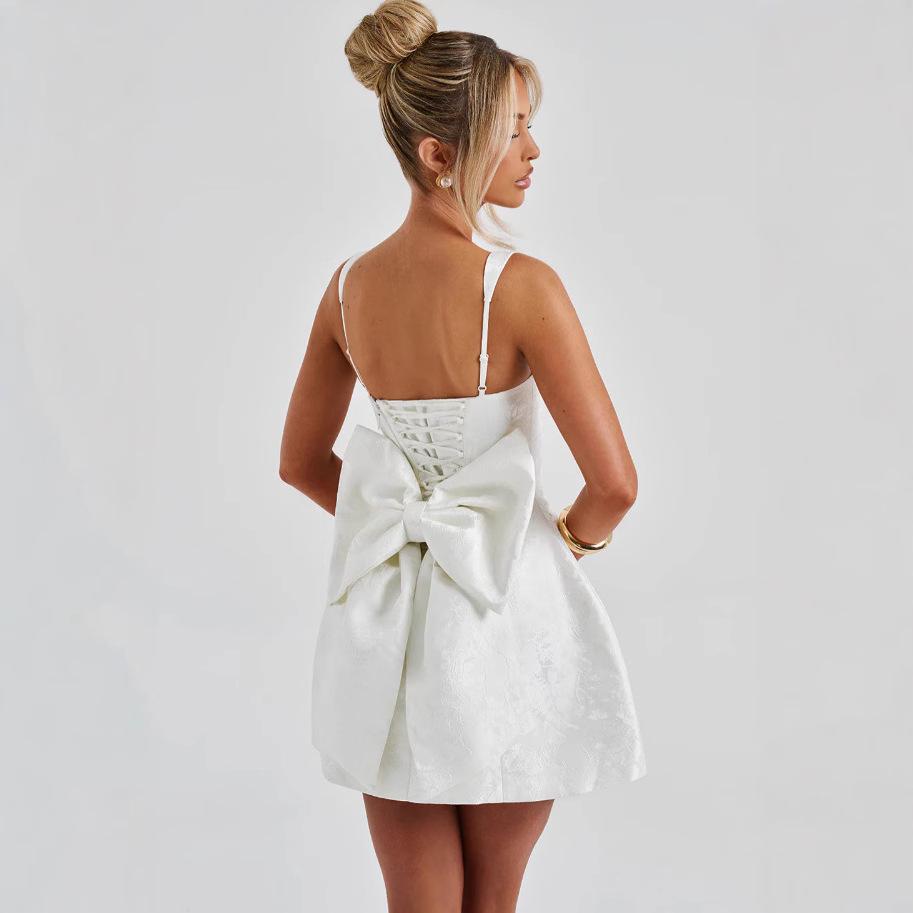 2025 Summer French Style Jacquard Camisole Dress with Butterfly Knot Skirt
