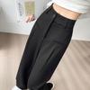 Petite High Waist Wide Leg Pants for Women - Spring/Autumn 145-150cm, Slimming Black Straight Leg
