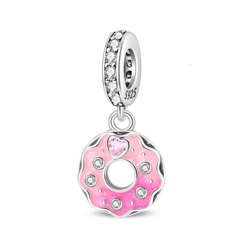 925 Silver Pink Series Dessert Cake Heart Camera Charms Beads For Women Fit Bracelet DIY Birthday Jewelry Gift