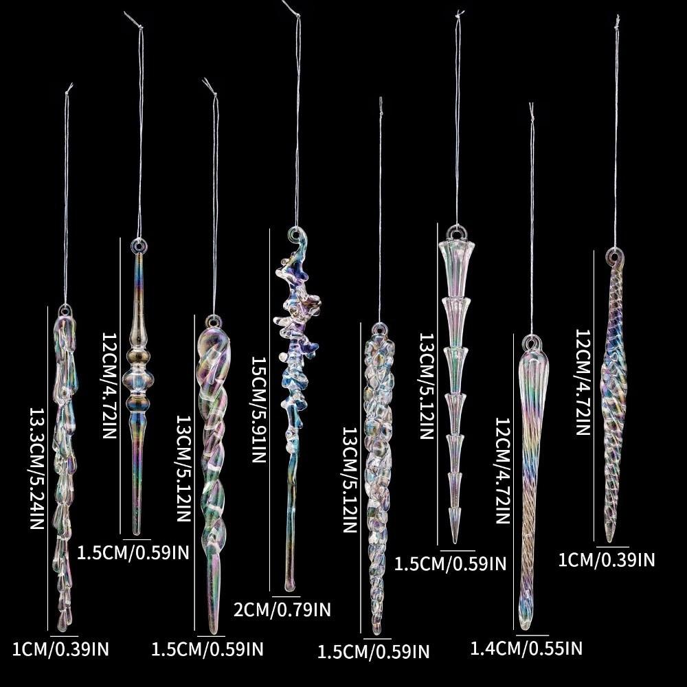 12Pcs Transparent Christmas Icicle Pendants Twisted Design Crushed Ice Acrylic Christmas Tree Ornaments DIY Elegant