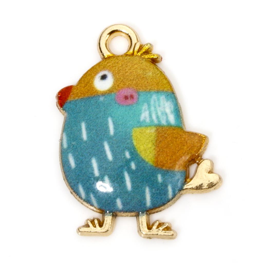 10 PCs Cute Chicken Enamel Charms Zinc Based Alloy Easter Day Pendants Gold Plated Multicolor Animal Pendants 20mm X 16mm
