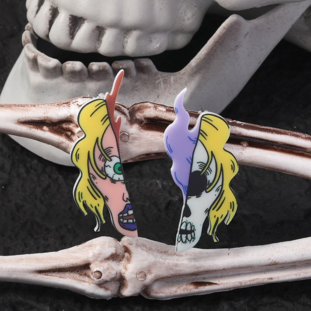 Full Hosting Eco-Friendly Acrylic Stud Earrings, Personalized Halloween Pumpkin Ghost Fear Face Earrings
