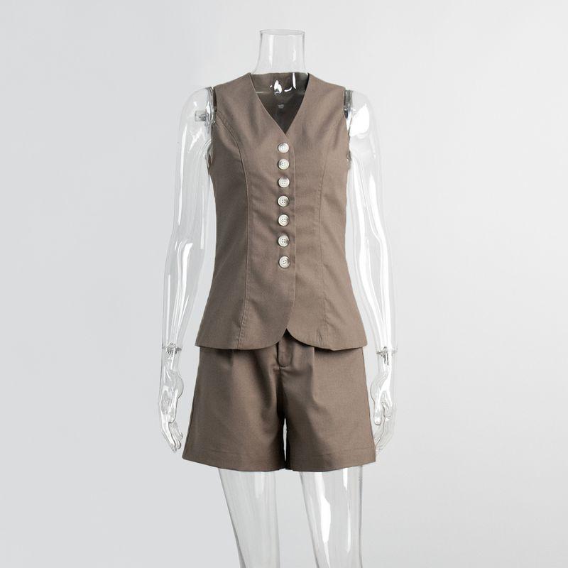 V-neck Sleeveless Vest Shorts Set V-neck Sleeveless Vest Leisure Shorts Set