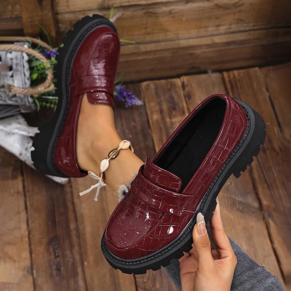 

Туфли-оксфорды из цельной кожи для женщин, модные женские туфли без застежек, туфли на квадратном среднем каблуке, туфли на платформе, женские мокасины больших размеров 43