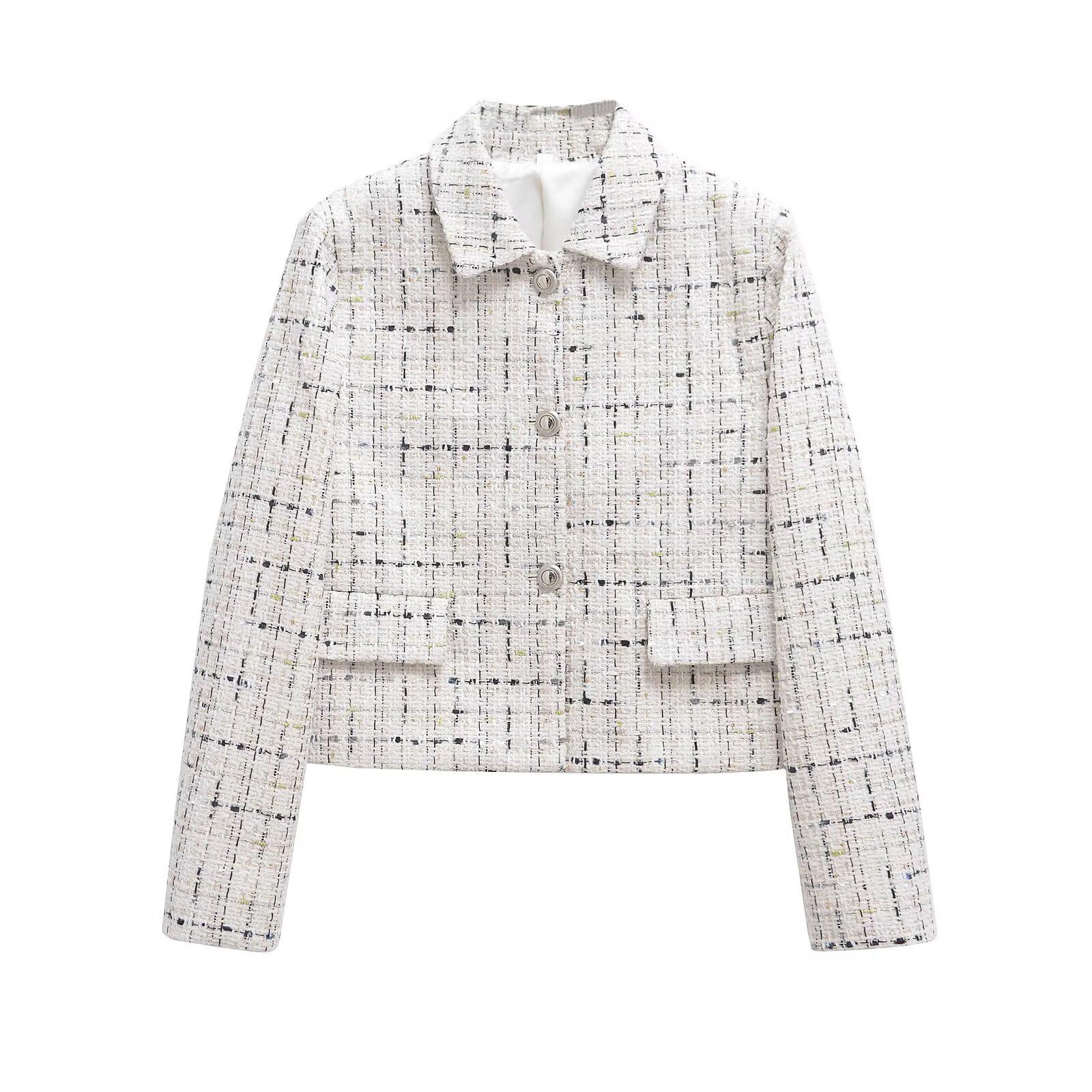 

Spring 2025 Women s Fashion: Versatile Casual Textured Short Lapel Jacket Small