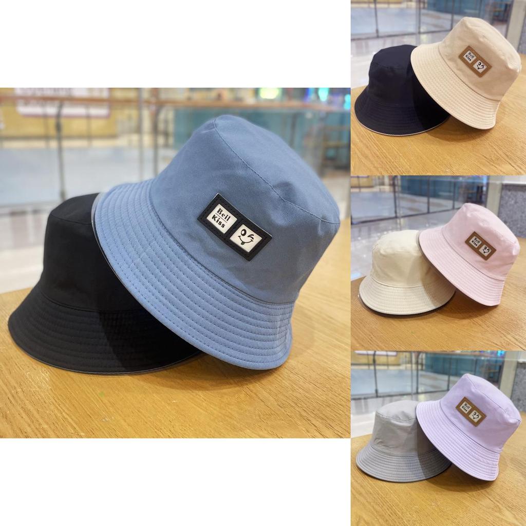 Cute Smiley Double-sided Fisherman Hat Women Summer Sunscreen Alphabet Basin Hat Men Students Versatile Sun Hat