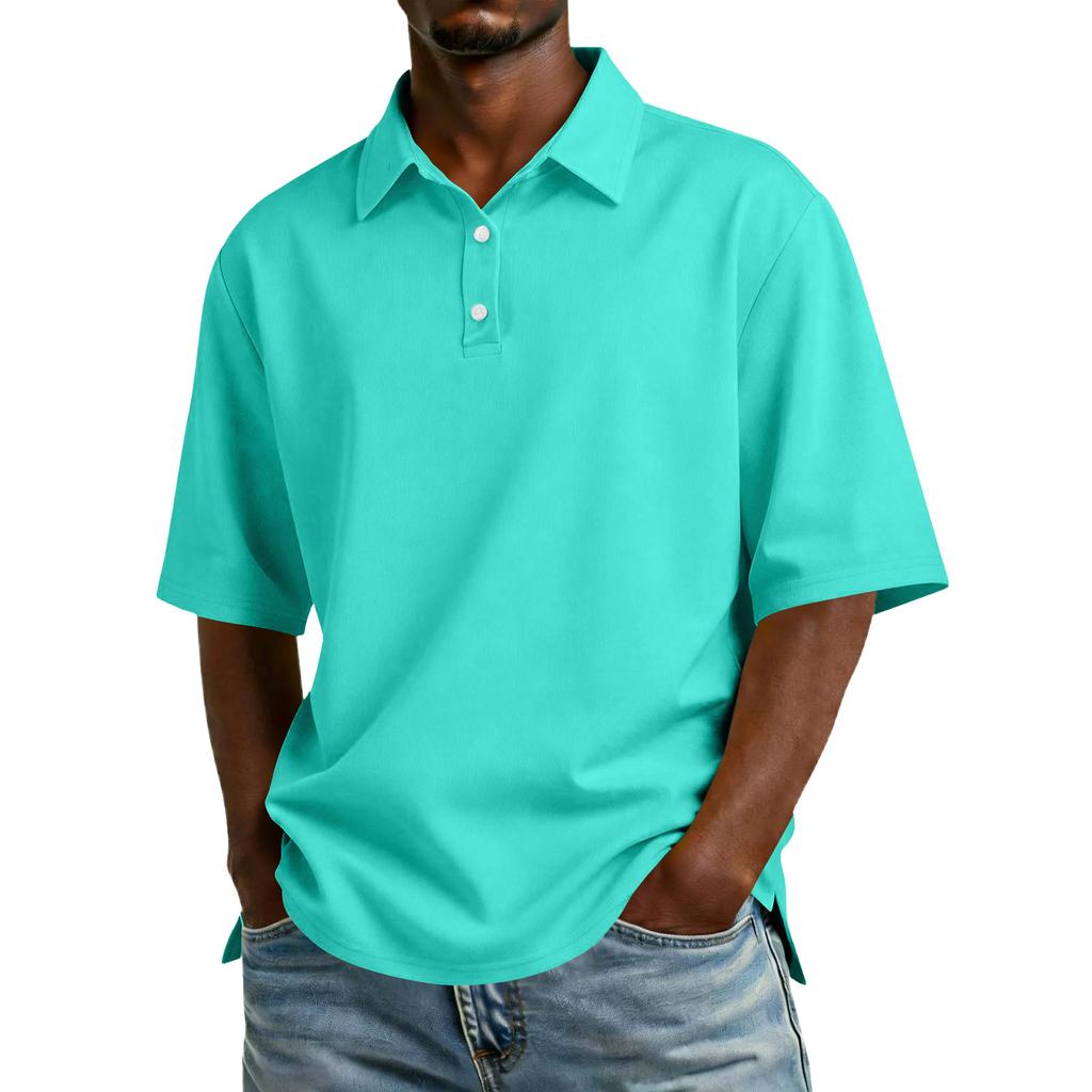 Men Short Sleeve Polo Shirt Classic Fit Cotton Blend Three Button Placket Casual Collar Top for Everyday Wear